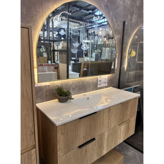 1200x850mm Backlit Brushed Yellow Gold Frame Arched LED Wall Mirror Demister